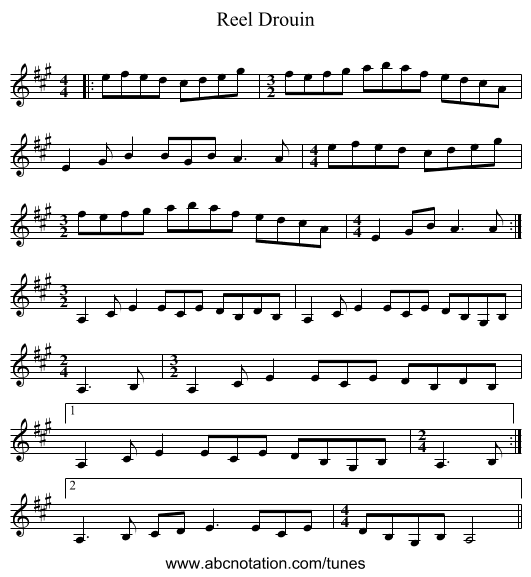 Reel Drouin - staff notation