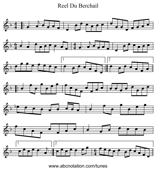 Reel Du Berchail - staff notation