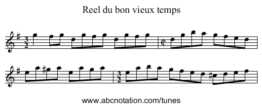 Reel du bon vieux temps - staff notation