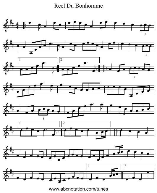 Reel Du Bonhomme - staff notation