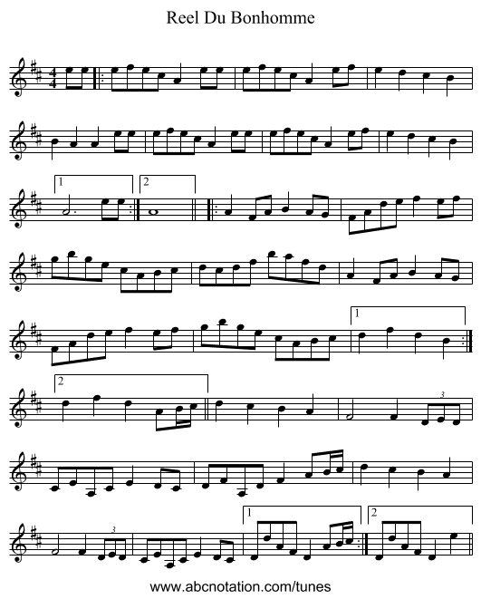 Reel Du Bonhomme - staff notation