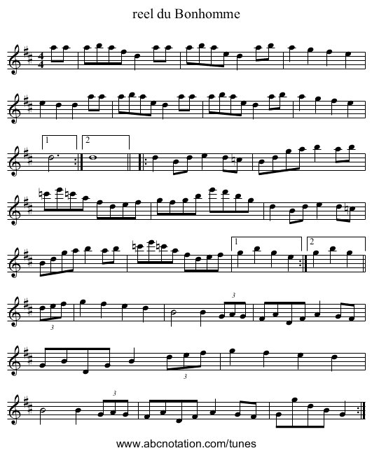 reel du Bonhomme - staff notation