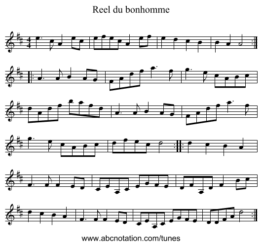 Reel du bonhomme - staff notation