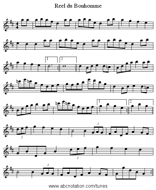 Reel du Bonhomme - staff notation