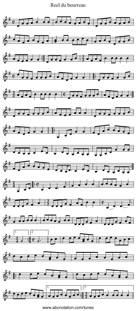 Reel du bourreau - staff notation