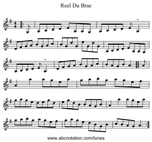 Reel Du Brae - staff notation
