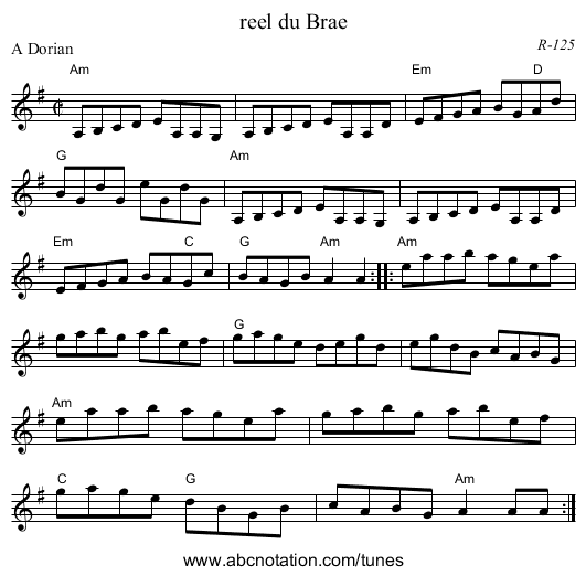 reel du Brae - staff notation
