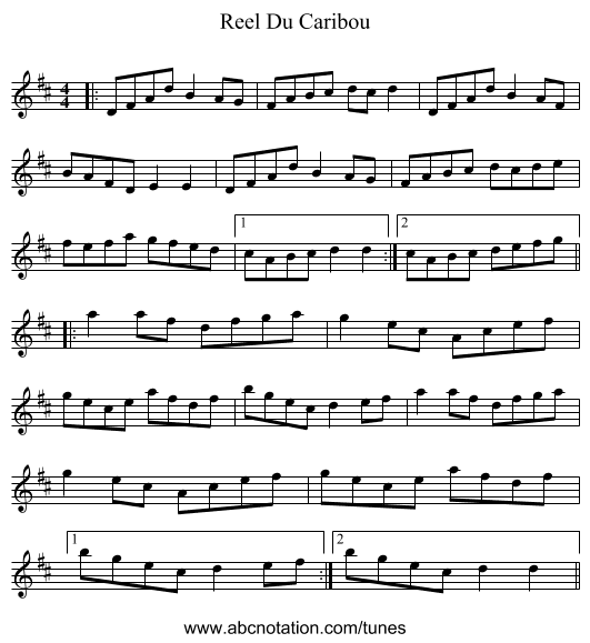Reel Du Caribou - staff notation