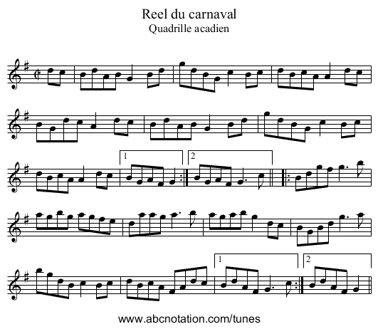 Reel du carnaval - staff notation