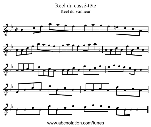 Reel du cassé-tête - staff notation