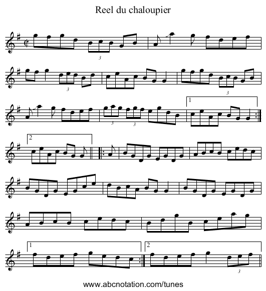 Reel du chaloupier - staff notation