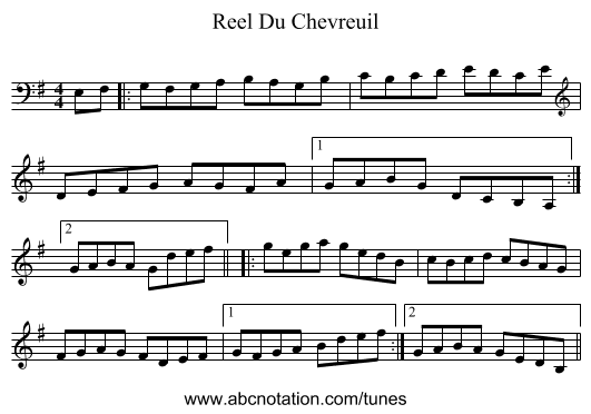 Reel Du Chevreuil - staff notation