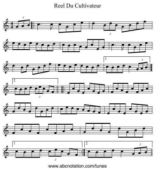 Reel Du Cultivateur - staff notation