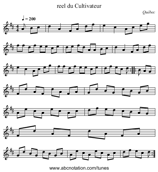 reel du Cultivateur - staff notation