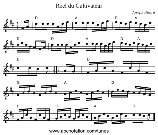 Reel du Cultivateur - staff notation