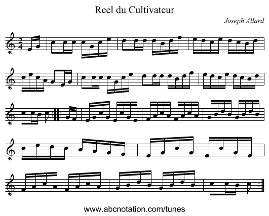 Reel du Cultivateur - staff notation