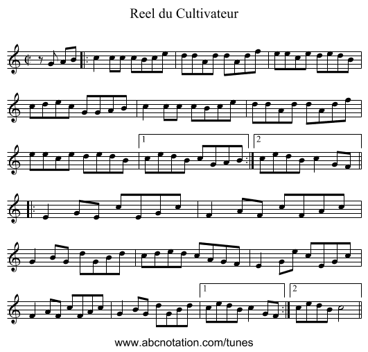 Reel du Cultivateur - staff notation