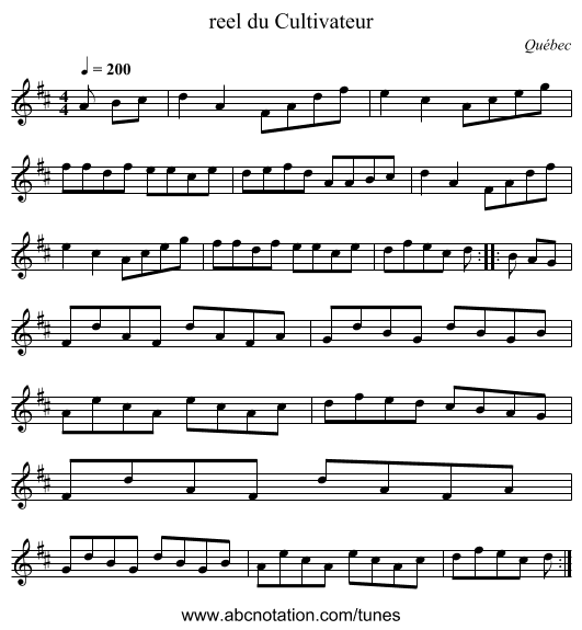 reel du Cultivateur - staff notation