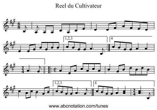 Reel du Cultivateur - staff notation