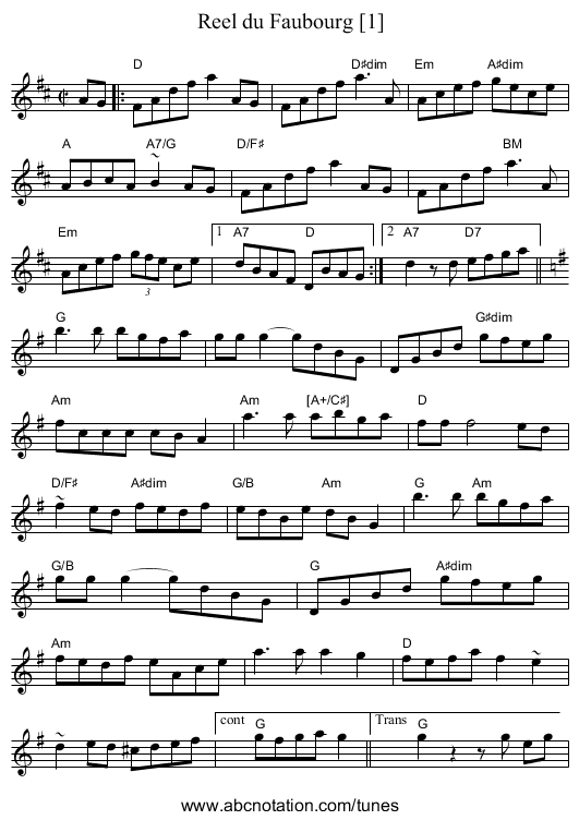 Reel du Faubourg [1] - staff notation