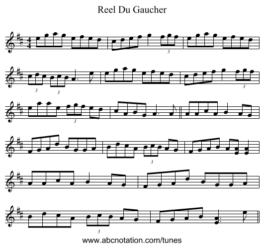 Reel Du Gaucher - staff notation