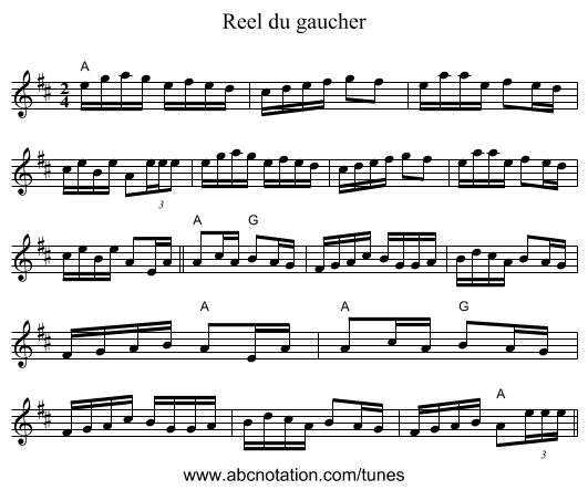 Reel du gaucher - staff notation