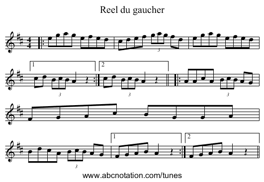 Reel du gaucher - staff notation