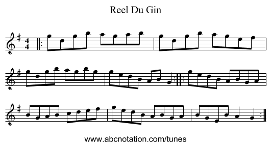 Reel Du Gin - staff notation