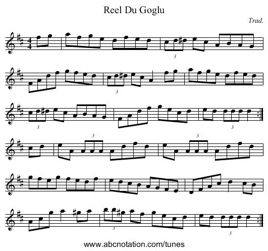 Reel Du Goglu - staff notation
