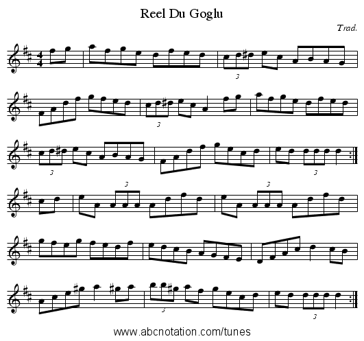 Reel Du Goglu - staff notation
