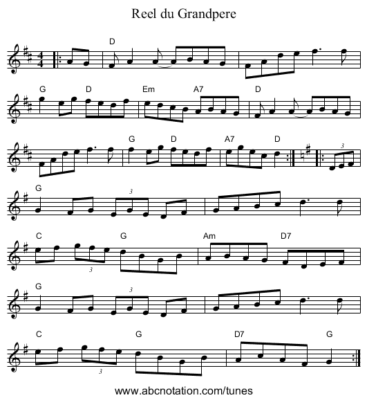 Reel du Grandpere - staff notation