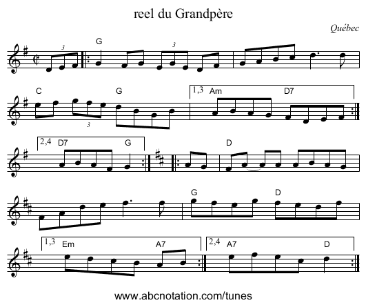 reel du Grandp&egrave;re - staff notation