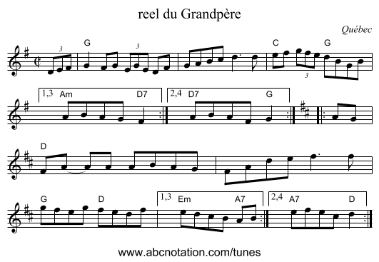 reel du Grandp&egrave;re - staff notation