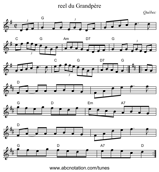 reel du Grandp&egrave;re - staff notation