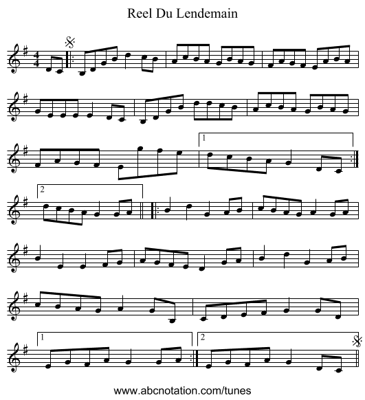 Reel Du Lendemain - staff notation