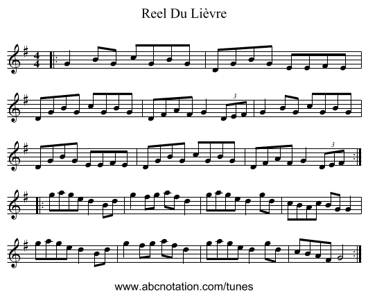 Reel Du Lièvre - staff notation