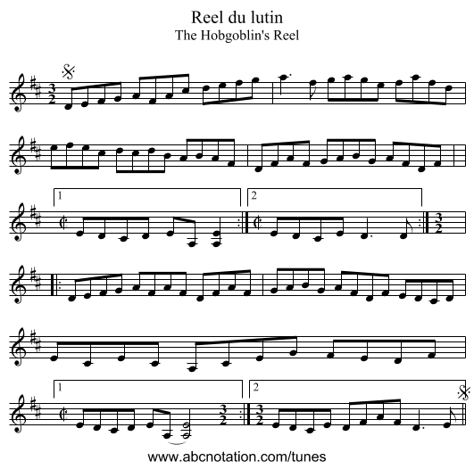 Reel du lutin - staff notation