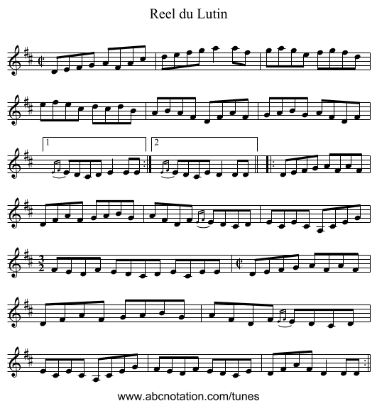 Reel du Lutin - staff notation