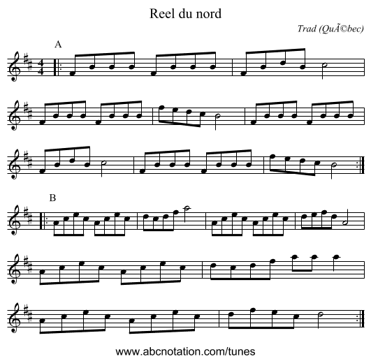 Reel du nord - staff notation