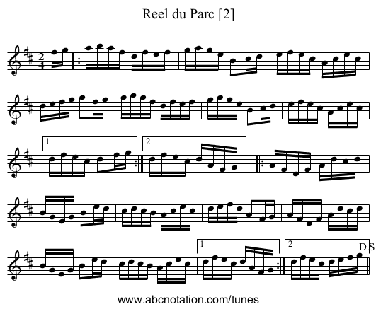 Reel du Parc [2] - staff notation