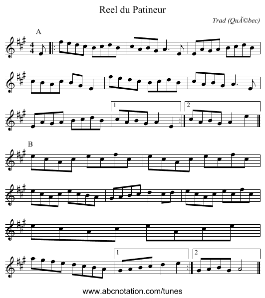 Reel du Patineur - staff notation