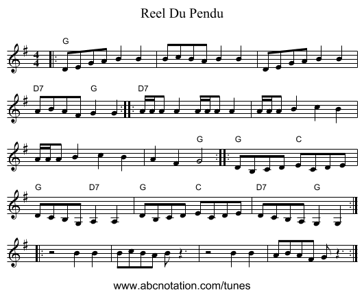 Reel Du Pendu - staff notation
