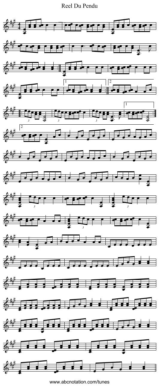 Reel Du Pendu - staff notation