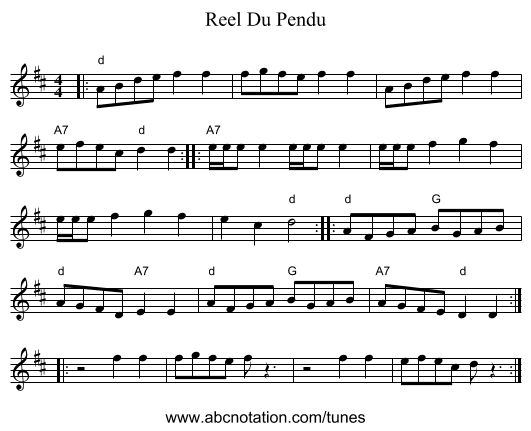 Reel Du Pendu - staff notation