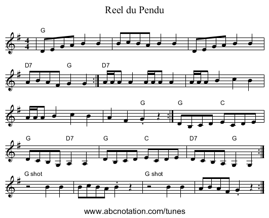 Reel du Pendu - staff notation