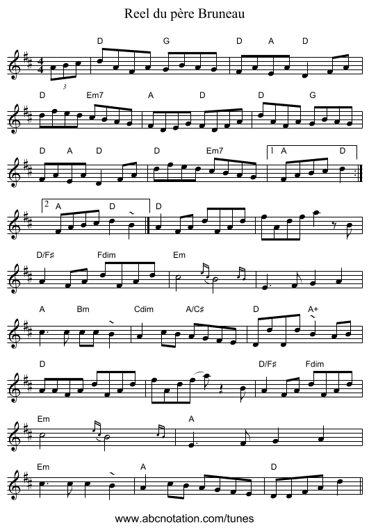 Reel du père Bruneau - staff notation