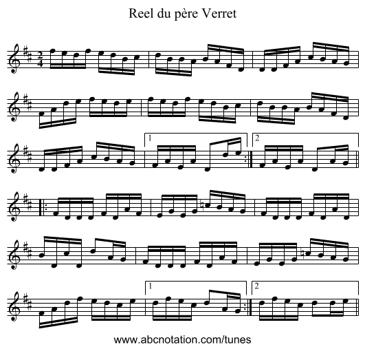 Reel du père Verret - staff notation