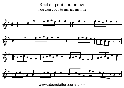 Reel du petit cordonnier - staff notation