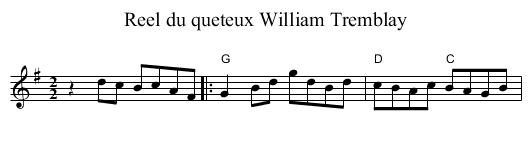 Reel du queteux William Tremblay - staff notation