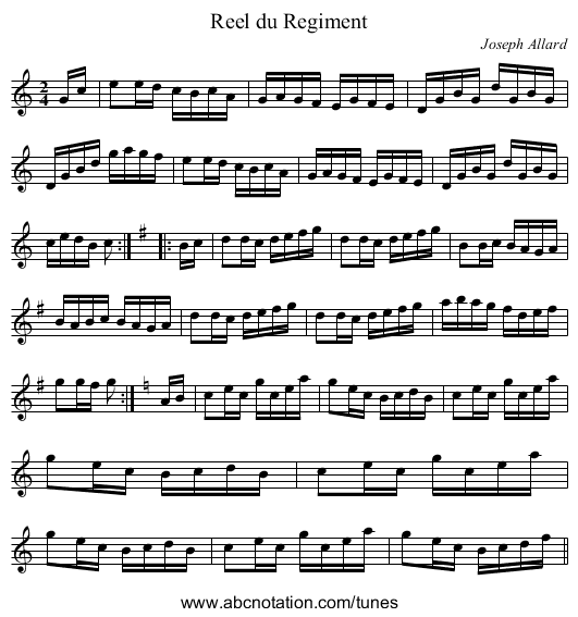 Reel du Regiment - staff notation